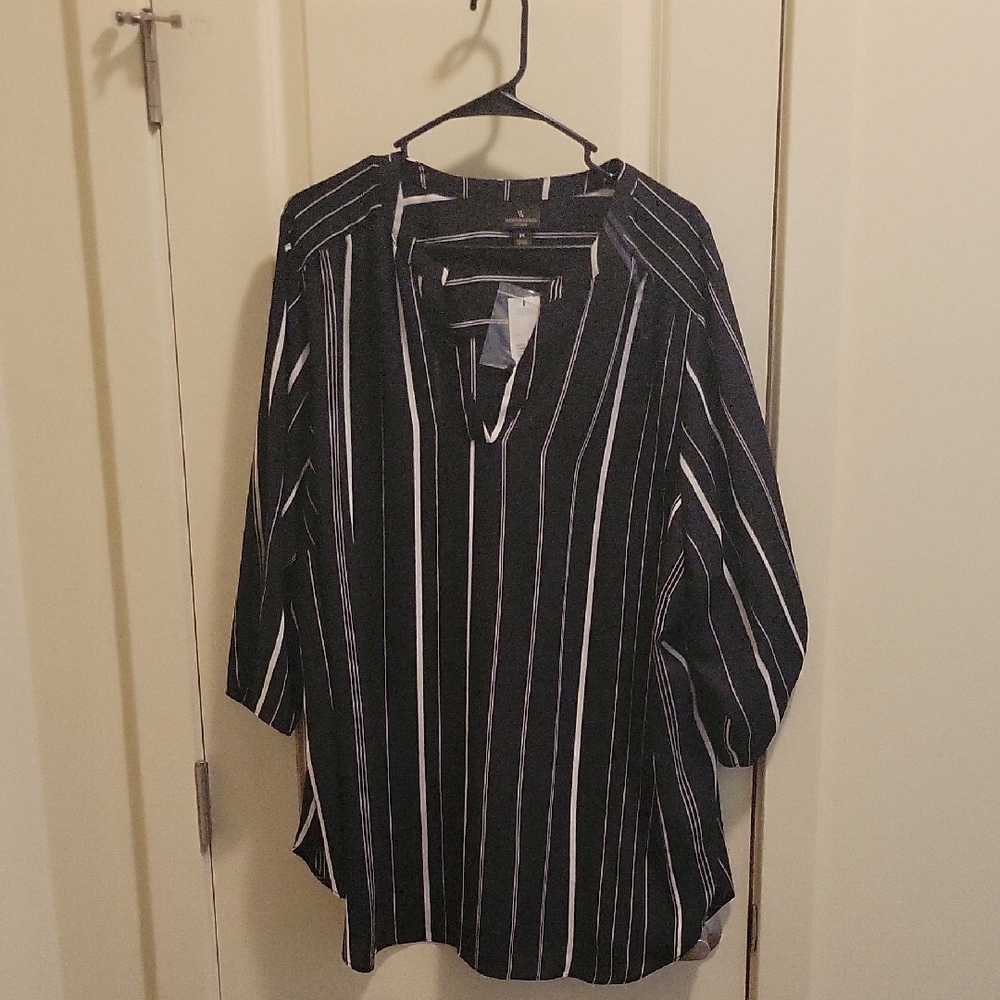 Worthington Black and White Striped Blouse